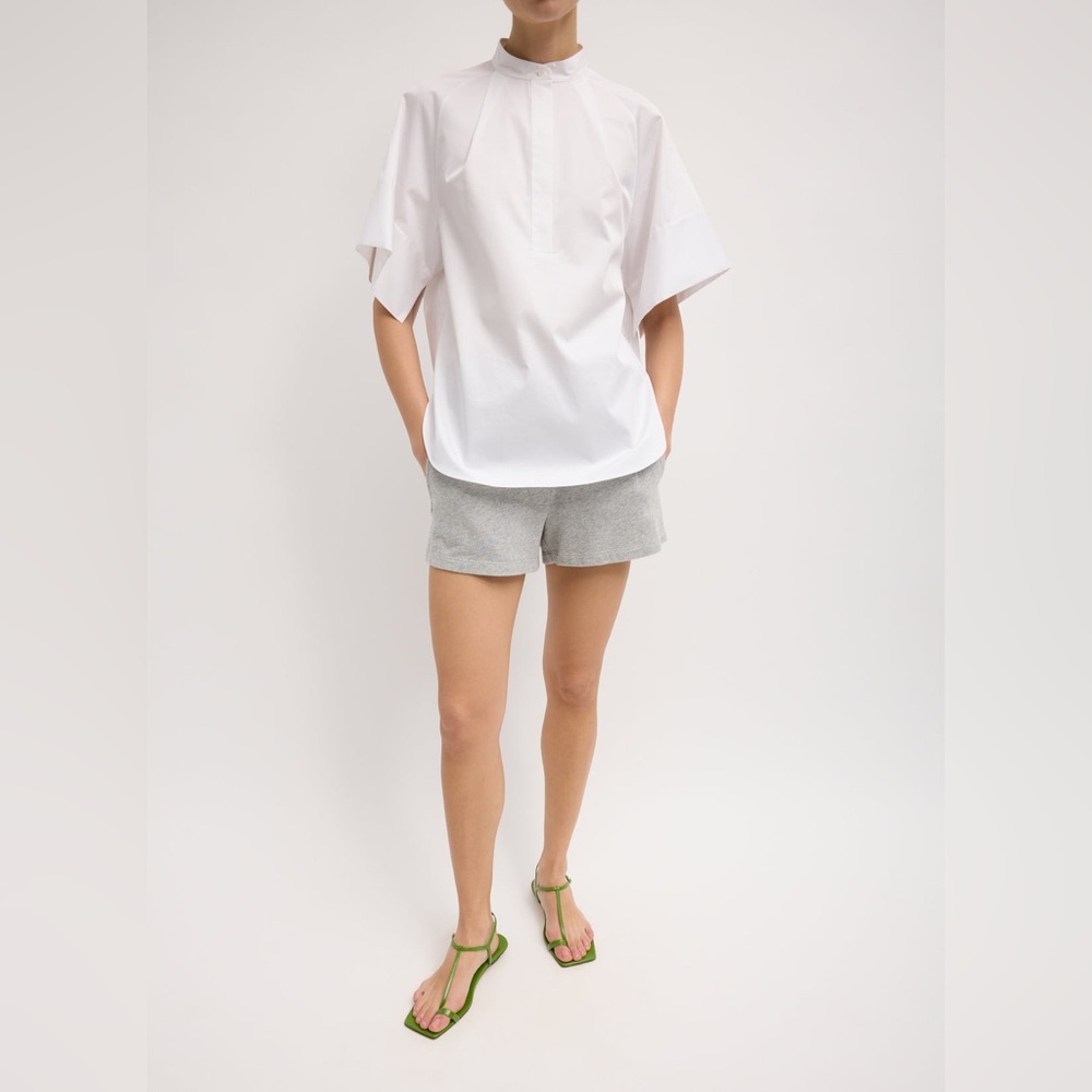 Tibi Eco Poplin Raglan Tucked Short Sleeve Shirt White - Size 4